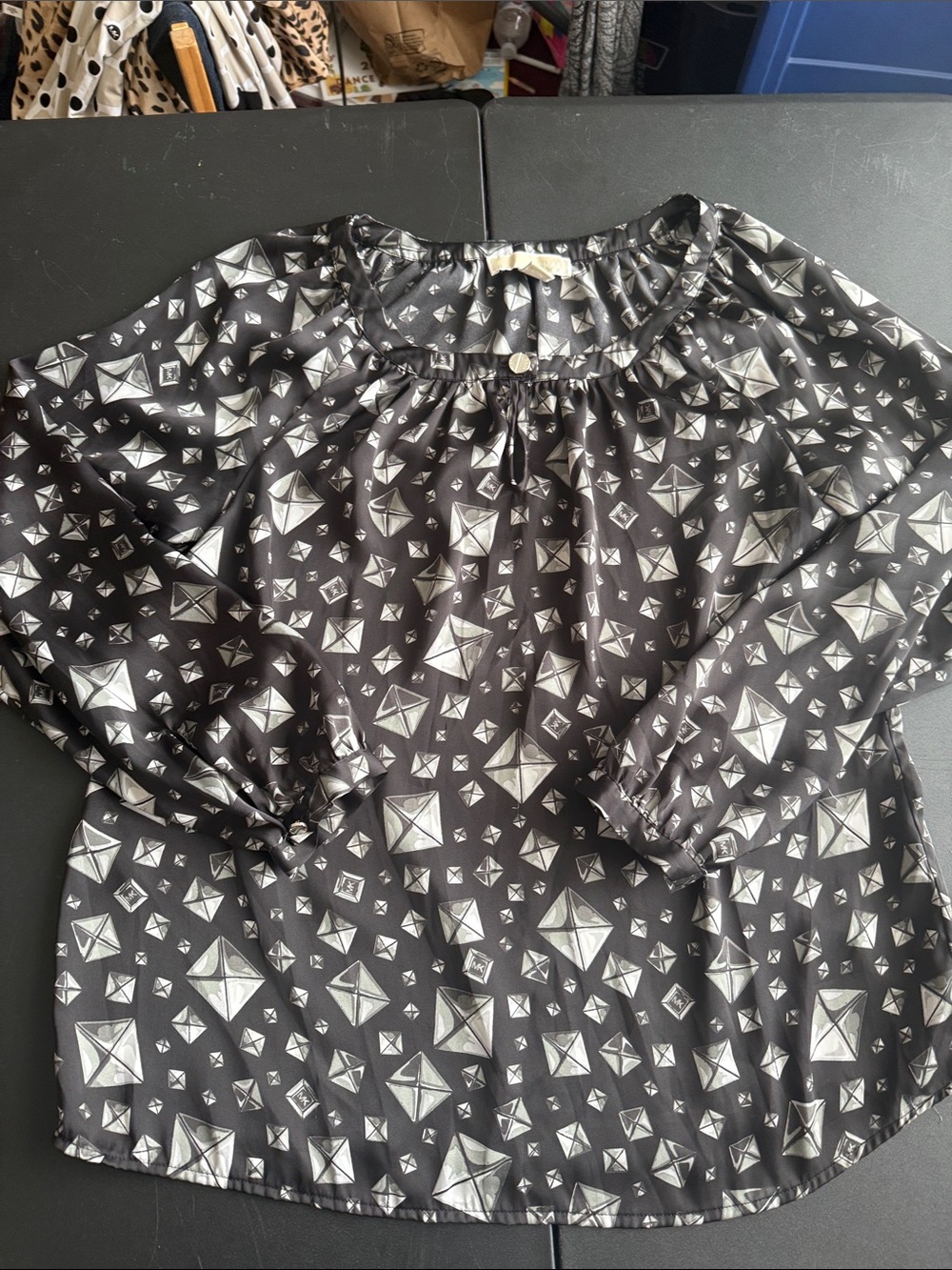 Michael Kors Black and White Geometric Print Blouse